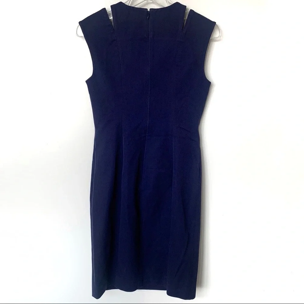J.Crew Navy Blue Sheath Dress Cutout Shoulder Detail Workwear Cocktail Size 0